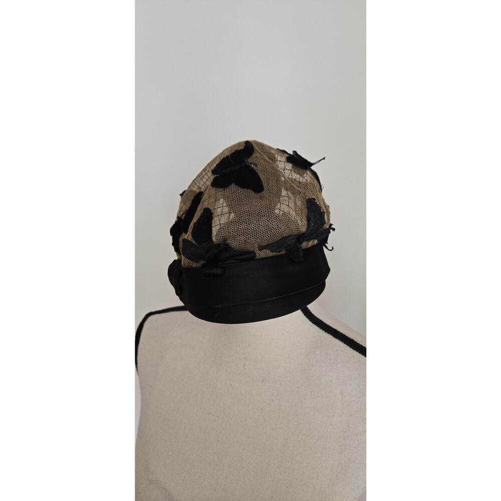 VTG 1950s 1960s Jan Leslie Pillbox Style Hat Netting Butterfly Black